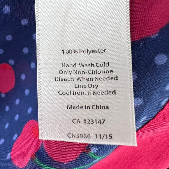 TALBOTS Blue Red Cherry Print Boat Neck 3/4 Sleeve Shift Dress Swim Cover Up M - Picture 7 of 7